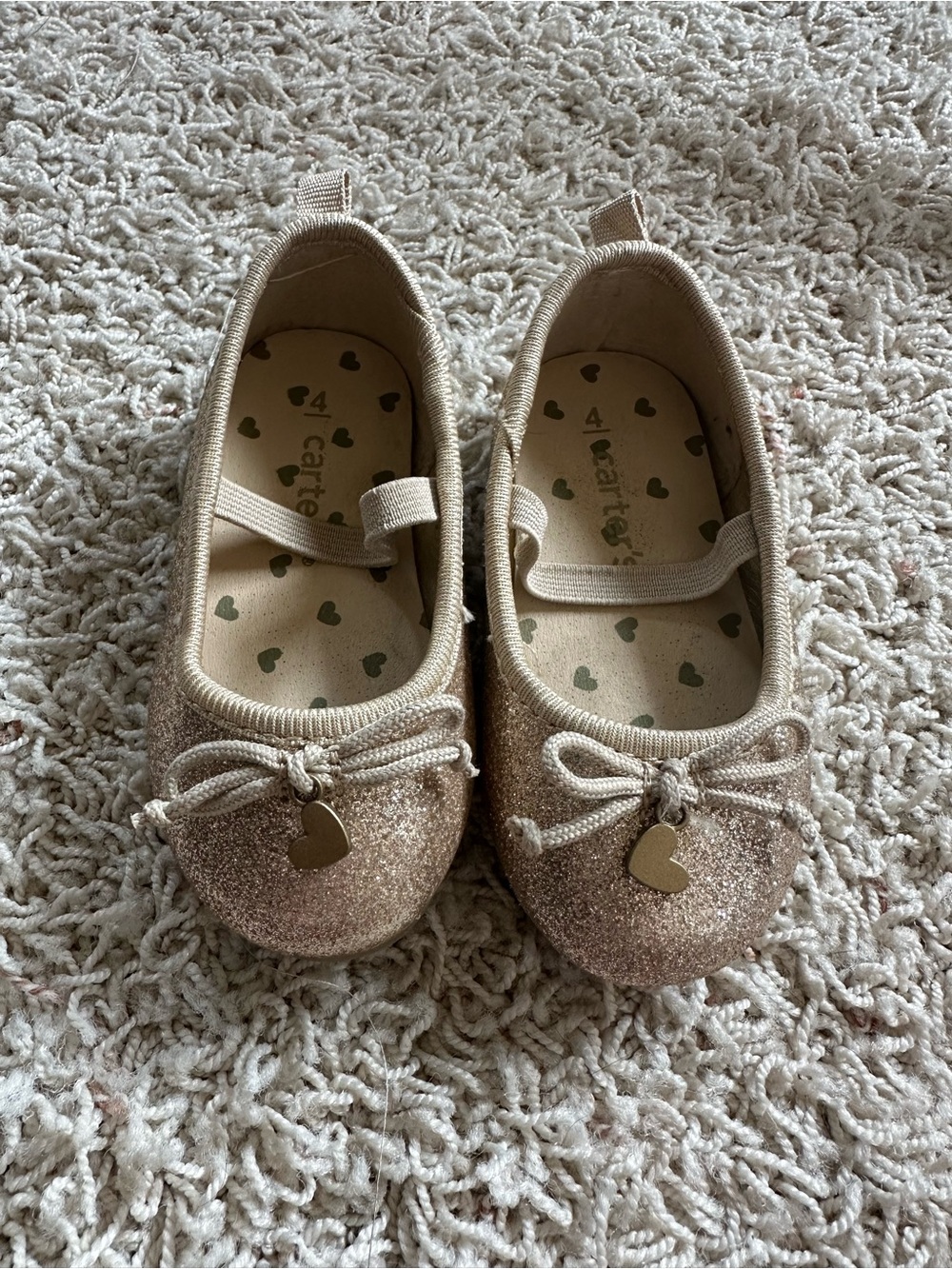 Carter's Glitter Heart Ballet Flats in Champagne Gold